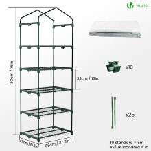 VOUNOT® Mini Greenhouse with 5-Tier Shelves Garden Greenhouse White 69x49x193cm