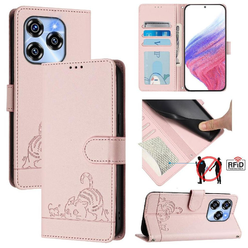 (Pink) Case For Oukitel C50 Cat Rfid Card Slot Holder Kickstand Wallet Flip Cover Pink 764563485628