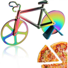 (As show, One size) Bike Pizza Cutter, Bike Non-Stick Pizza Cutter with Stand, Super Sharp Blades, Suitable for Cutting Pizza