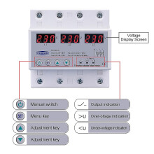 (As show, One size) Three Phase Adjustable Over And Under Voltage Protector Automatic Protective Device Reset 63a 380v-C8