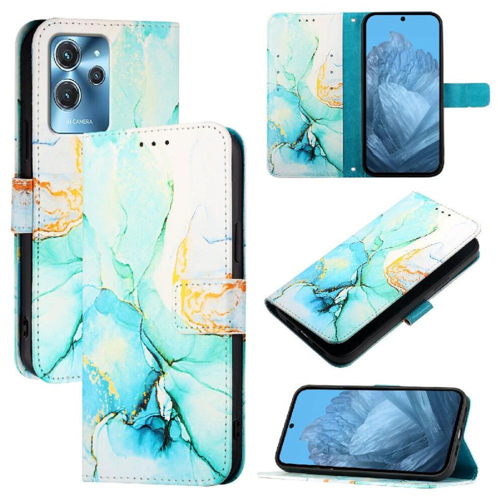 (Green) Case For Oukitel C32 Kickstand Pu Leather Marble Pattern Wallet Green 764563486526