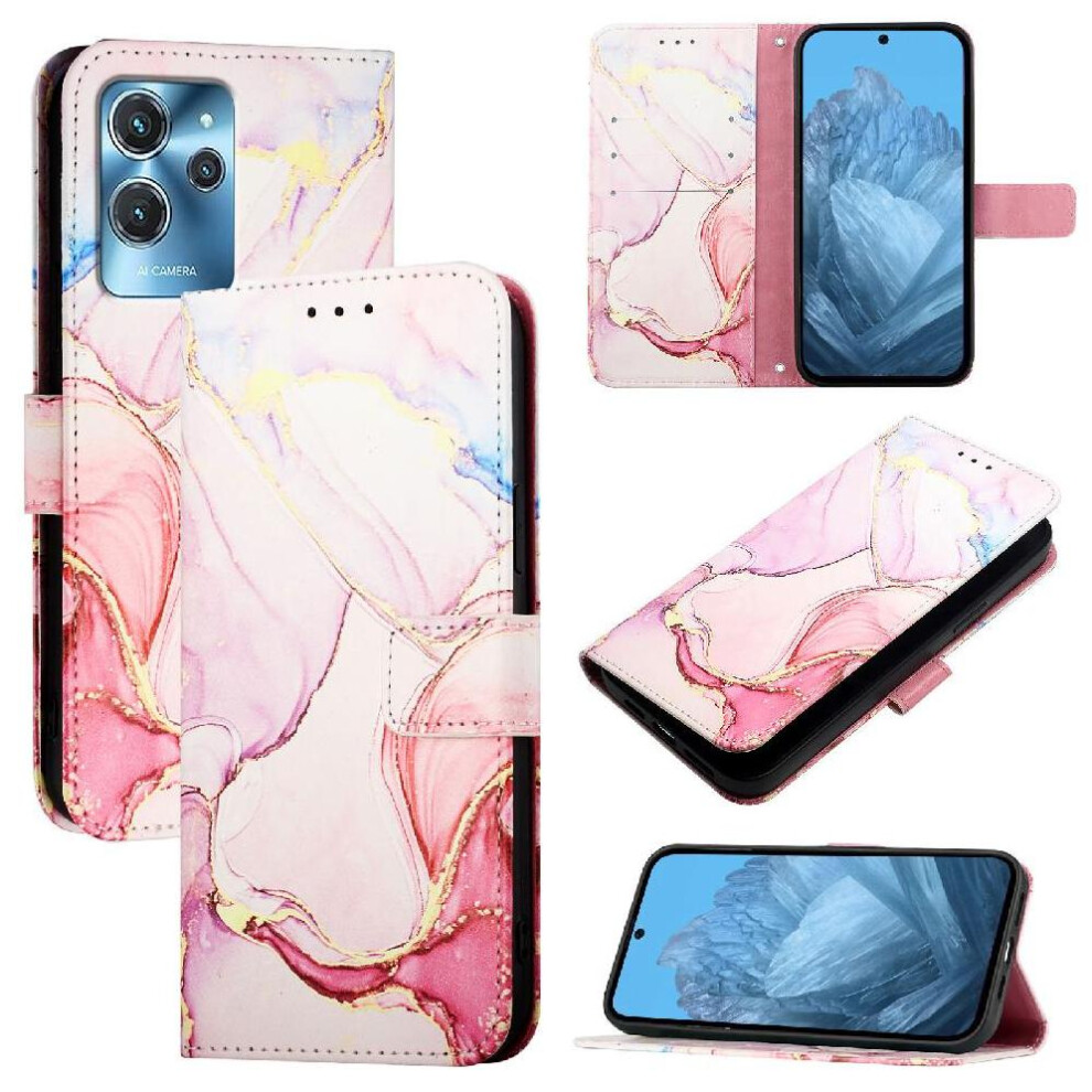 (Pink) Case For Oukitel C32 Kickstand Pu Leather Marble Pattern Wallet Pink 764563486489