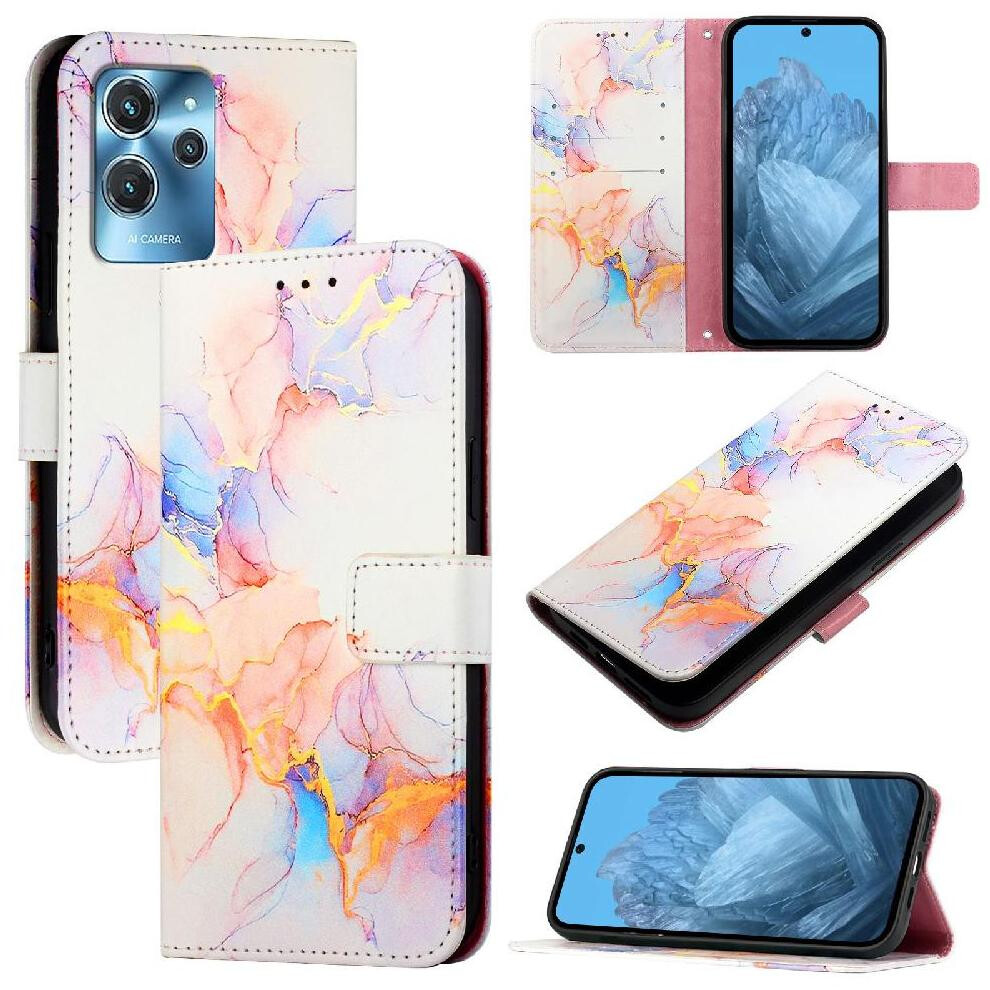 (White) Case For Oukitel C32 Kickstand Pu Leather Marble Pattern Wallet White 764563486496