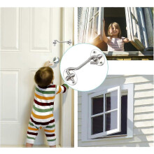 (As show, One size) 2 Pieces Cabin Hook,Door Latch Hook,Silver Stainless Steel Door Hook Lock,With Mounting Screws,For Window,Barn Door(7.5cm)