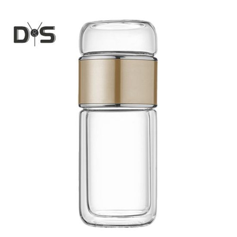 (golden, 300ML) Glass Tea Infuser Bottle Double-Layer Insulation Portable Travel Tea Maker with Filter 300ml Leakproof Drinking Cup for Home Office Outdoor Activities