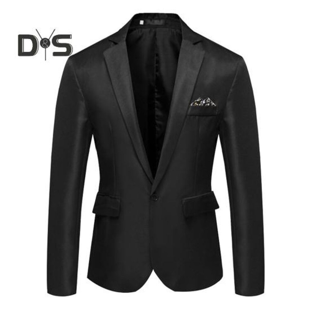 (3XL, black) Autumn Men Slim Fit Suit Coat Lapel Long Sleeve Pockets Single Button Business Wedding Party Blazer Black White Stitching Suit Jacket