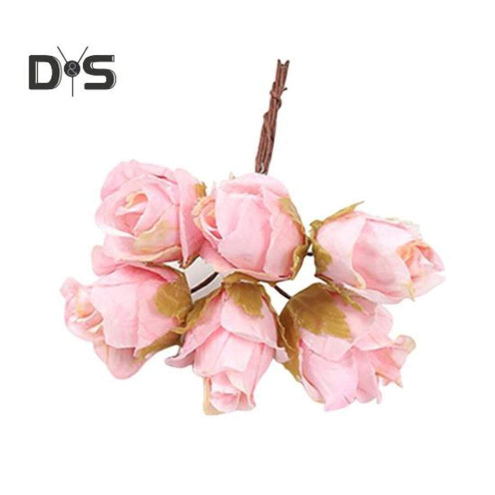 (light pink) Artificial Vintage Rose Bouquet 6 Head Realistic Fake Silk Flower Wedding Party Home Office Table Centerpiece Faux Floral Branch Decoration