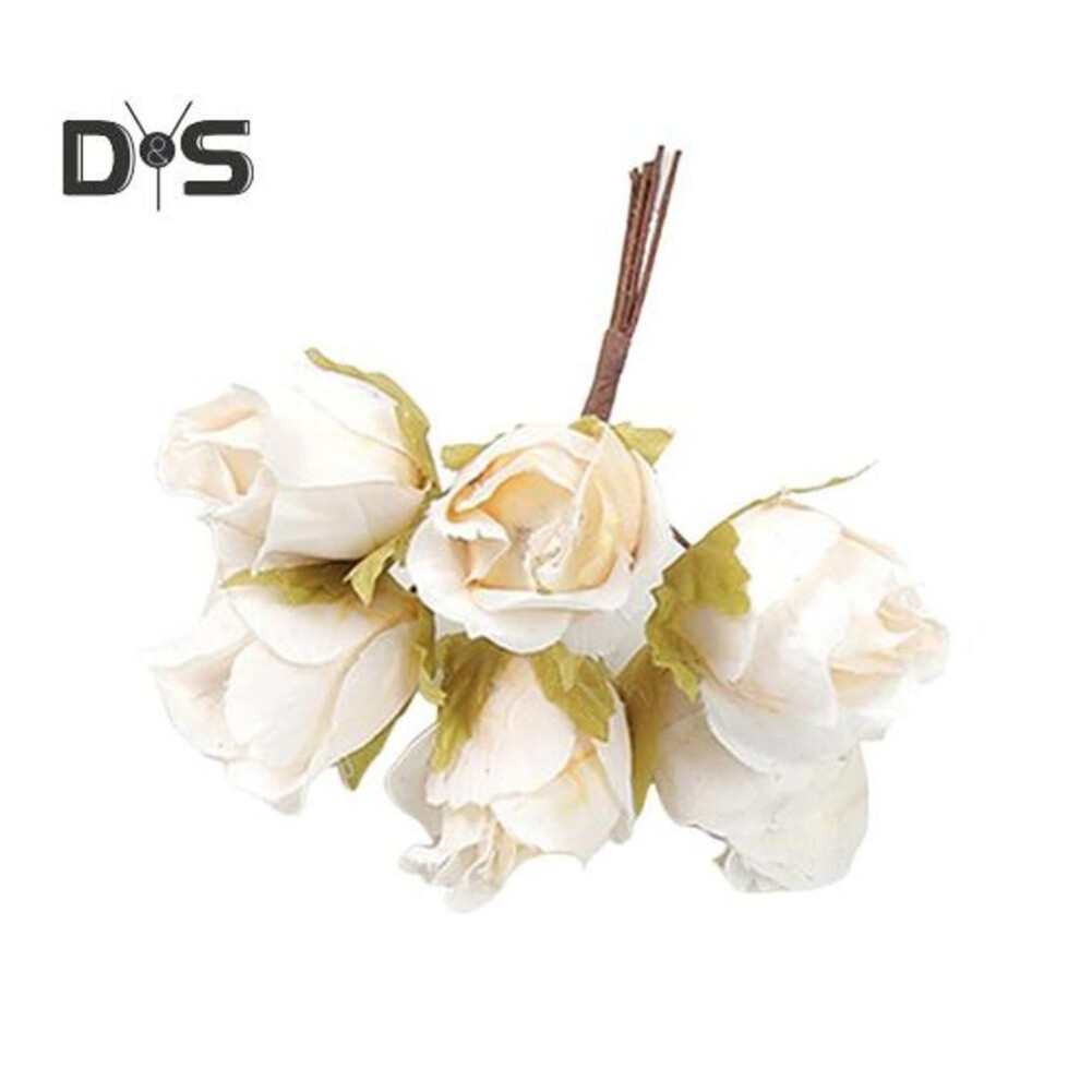 (white) Artificial Vintage Rose Bouquet 6 Head Realistic Fake Silk Flower Wedding Party Home Office Table Centerpiece Faux Floral Branch Decoration