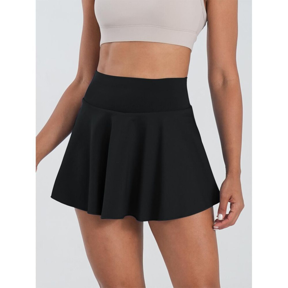 (XXL, black) Women's Pleated Tennis Skirt With Shorts - Sport Golf Skort With Pockets, Ideal For Fitness And Running
