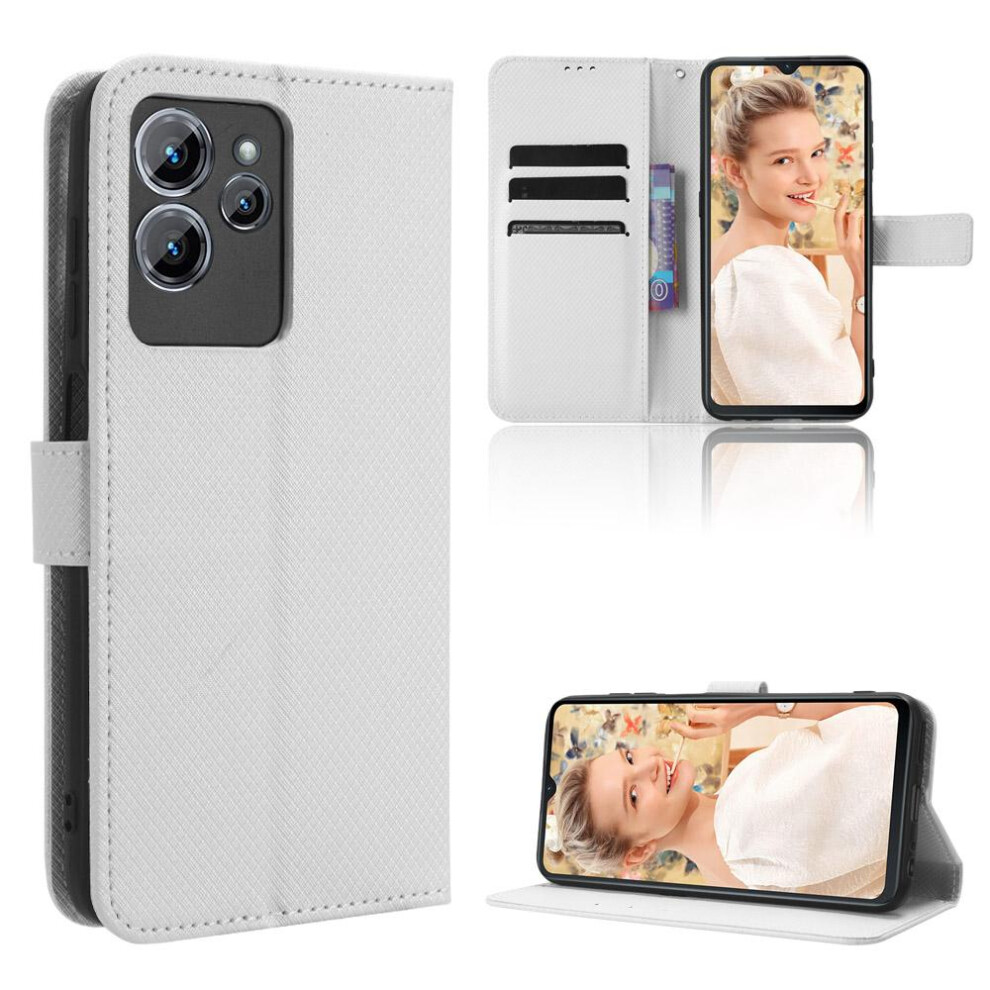 (White) Case For Oukitel C32 Kickstand Card Holder Cover Magnetic Wallet White 764563489756