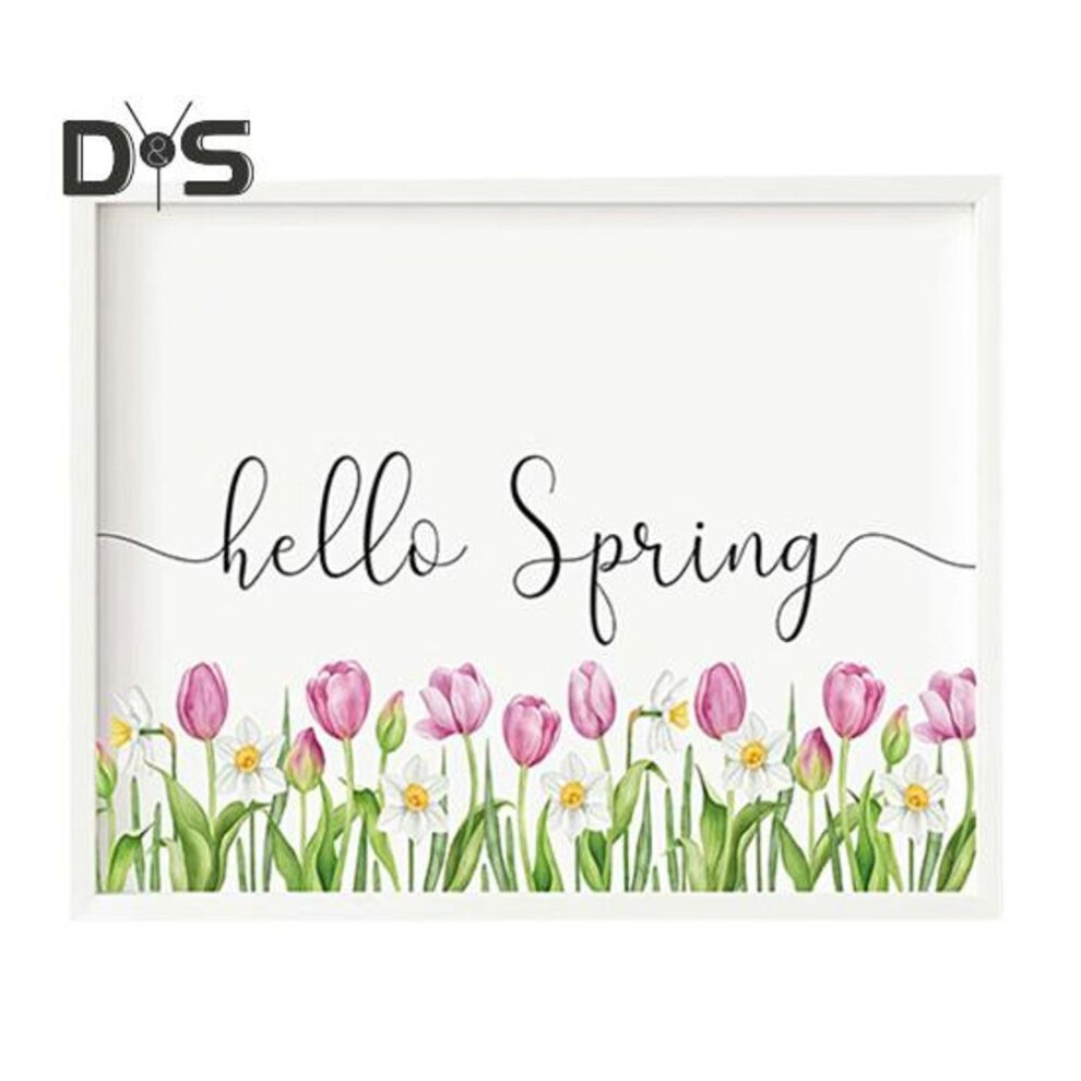 Wall Decor Sign Hello Spring Framed Tulip Picture Floral Wall Art Sign Artwork For Home Bedroom Living Room Tulip Lovers Gift
