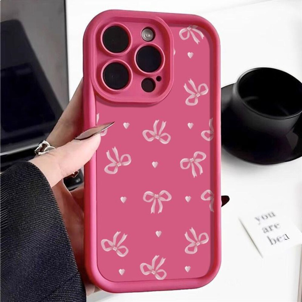 (hot pink, iPhone 15 Plus) For iPhone 16 Pro 15 14 Plus 13 12 Pro Max 11 Xs Xr 8 7 Pink Bowknot Pattern Shockproof Matte Soft Tpu Candy Color Anti-Fall Lens Protection Cover