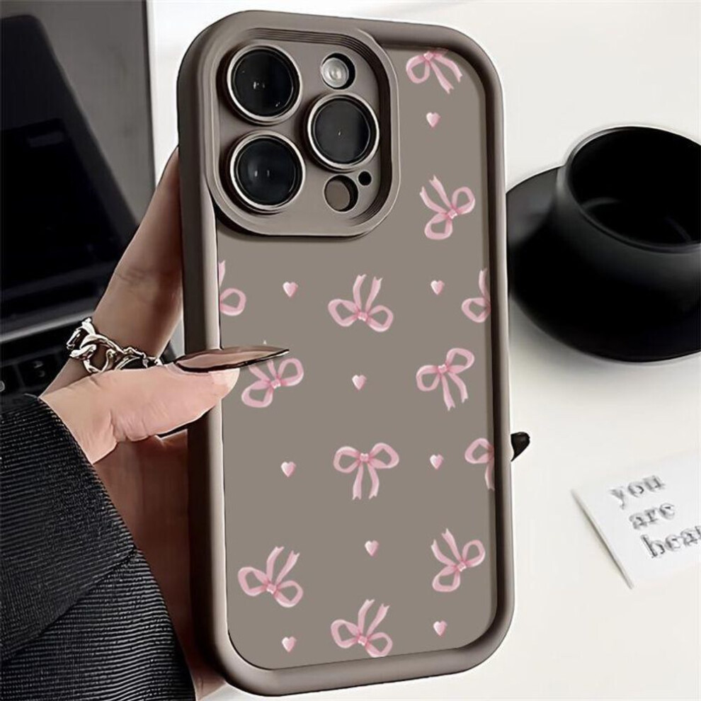(coffee, iPhone 14 Pro Max) For Iphone 16 Pro 15 14 Plus 13 12 Pro Max 11 Xs Xr 8 7 Pink Bowknot Pattern Shockproof Matte Soft Tpu Candy Color Anti-fall Lens Protection Cover