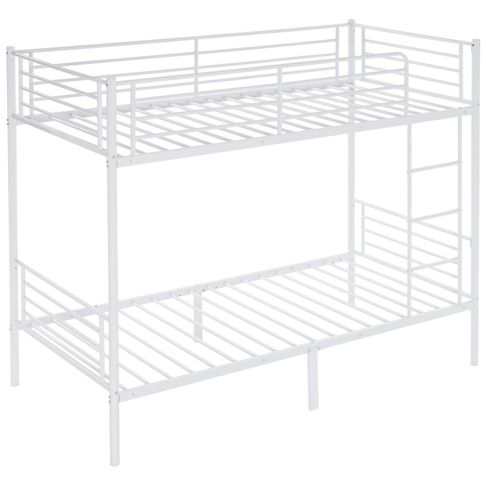 Heavy Duty Metal Twin Over Twin Bunk Bed W/ Ladder & Full-Length Guard Rail