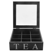 (As show, One size) Wooden 9 Grids Tea Box Tea Bags Container Storage Box Square Gift Box Case Transparent Top Lid Jewe