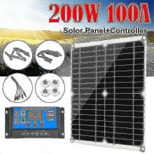 (As show, One size) 200w Solar Panel Kit 100a 12v Battery Charger Controller Caravan Boat Outdoor Station Wagon-g-HD