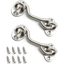 (As show, One size) 2 Pieces Stainless Steel Cabin Hook Eye Door Latch with 3 Inch Screws for Shed Door Garage Doors - Silver