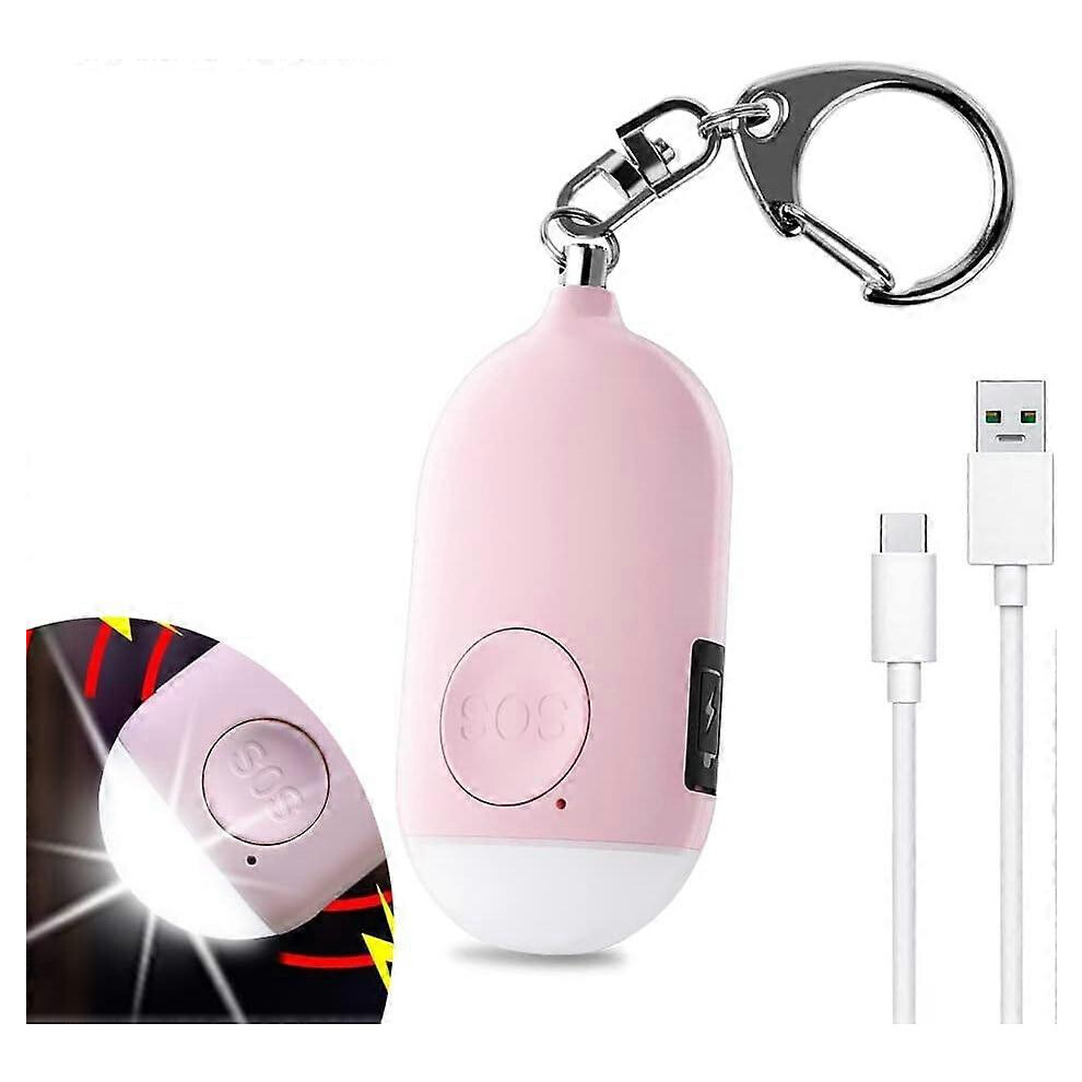 (As Show, One Size) 130 Db Personal Emergency Alarm, Rechargeable Security Alarm With Led Flashlight Torch Burglar Alarm- Pink 4909775495485
