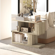 HOMCOM Modern Narrow End Table, S-Shaped Nightstand, Natural Wood Finish