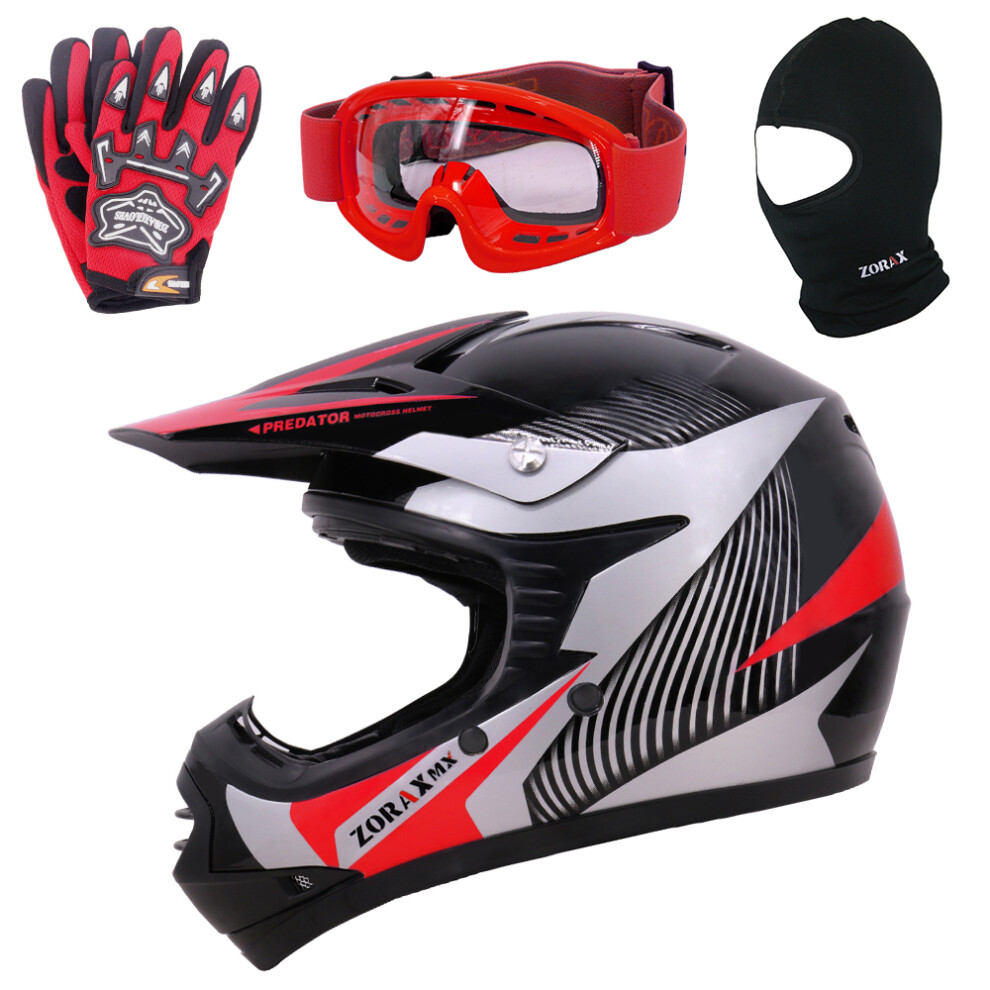 (Red, XS) ZORAX X19 Kids Motorcycle Motorbike Helmet Child Goggles Gloves Balaclava QUAD ATV-image-OPC-PDBK5RW-NEW