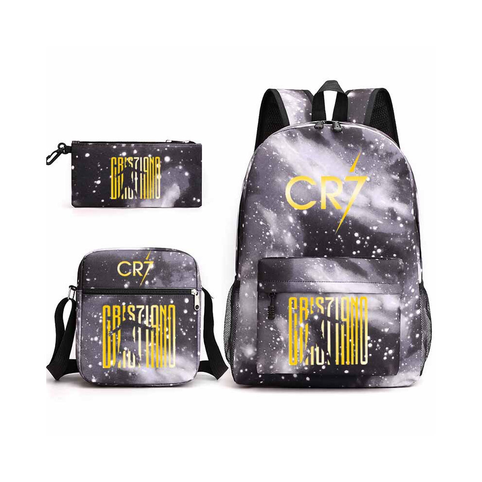 Deyaah (Starry Sky Gray) Cr7 Ronaldo 3Pcs Sets Backpack Mochila Kids Capacity Bags-2