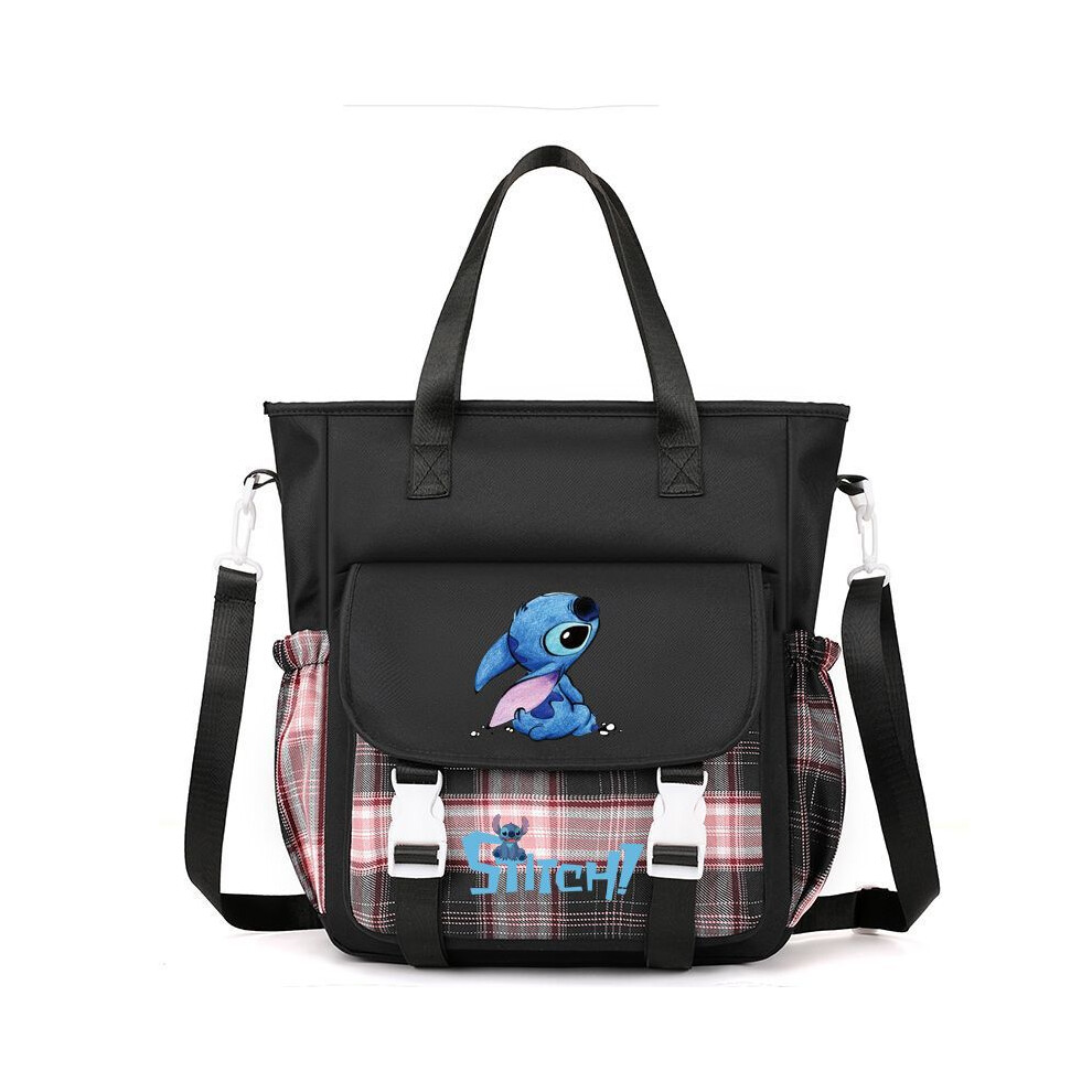 (Checkered Black C) Stitch canvas shoulder crossbody bag