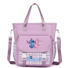 (Plaid Purple A) Stitch canvas shoulder crossbody bag
