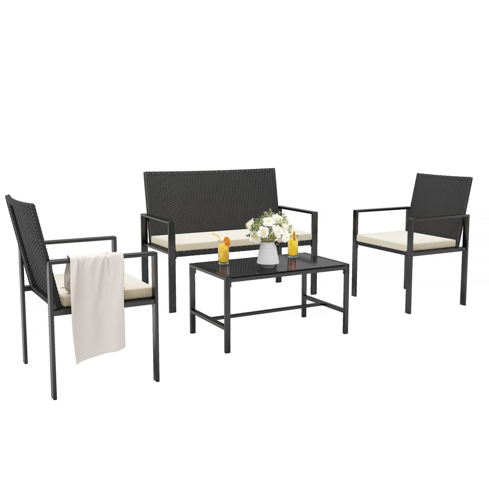 -4 Pieces Patio Furniture Set with Glass Coffee Table