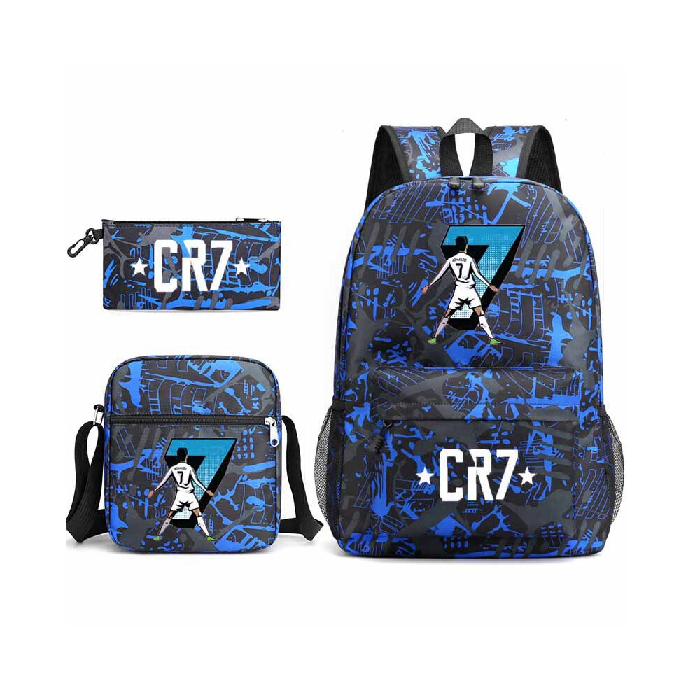 Deyaah (Suit 3) Cr7 Ronaldo 3Pcs Sets Backpack Mochila Kids Capacity Bags