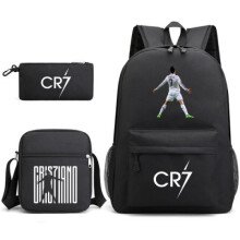 (Black 4) CR7 Ronaldo 3pcs Sets Backpack Mochila Kids Capacity Bags