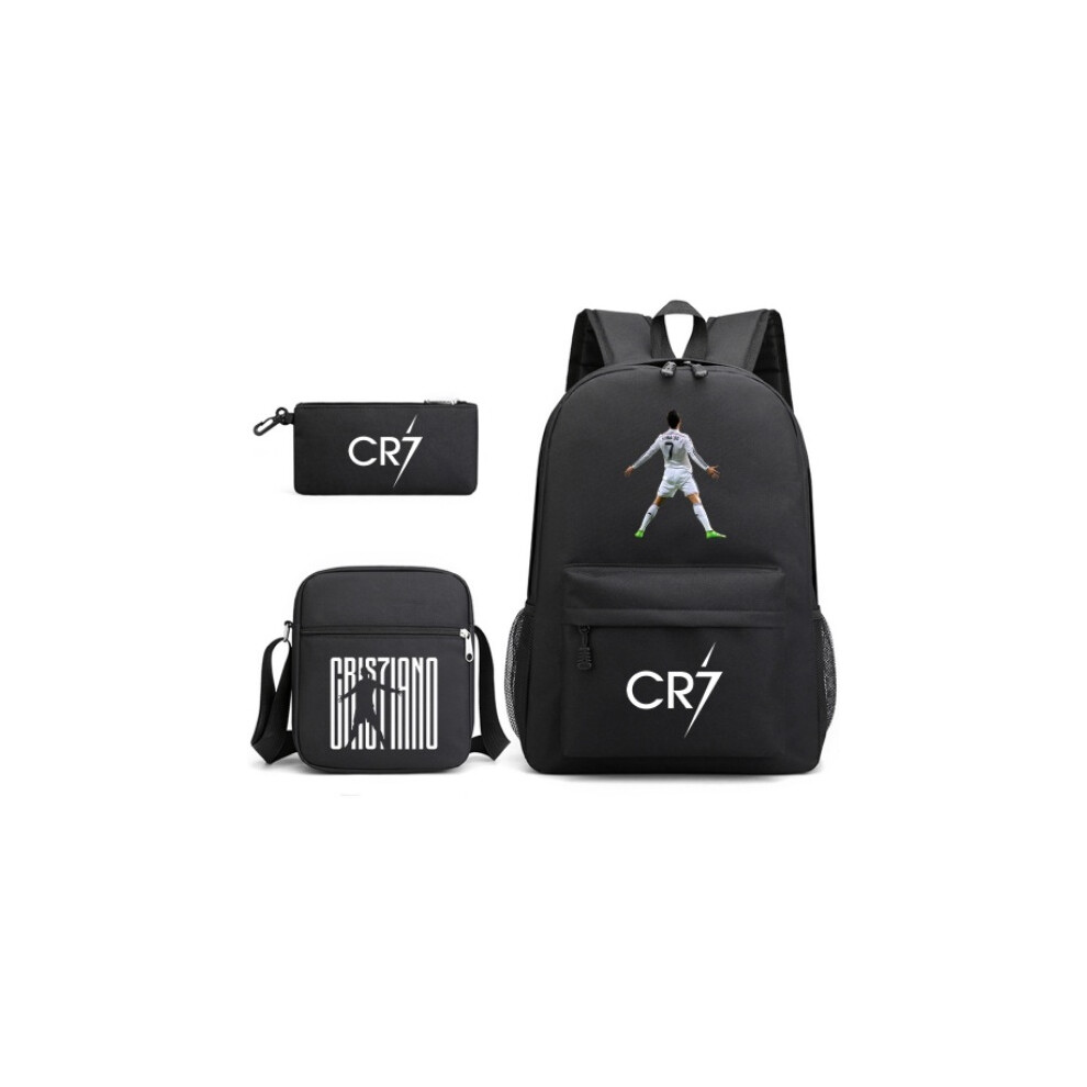 Deyaah ( 4) Cr7 Ronaldo 3Pcs Sets Backpack Mochila Kids Capacity Bags Black