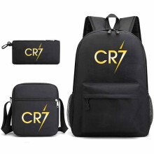 (Black 2) CR7 Ronaldo 3pcs Sets Backpack Mochila Kids Capacity Bags