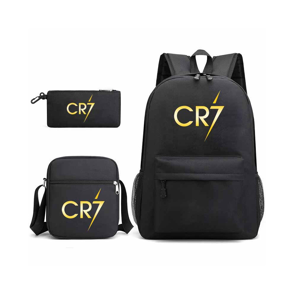 Deyaah ( 2) Cr7 Ronaldo 3Pcs Sets Backpack Mochila Kids Capacity Bags Black