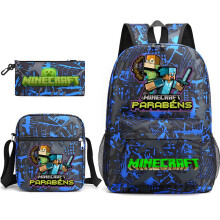 (40) Minecraft 3pcs Sets Backpack Mochila Kids Capacity Bags-3
