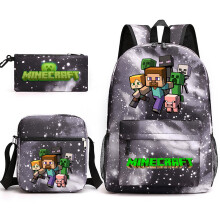 (5_04) Minecraft 3pcs Sets Backpack Mochila Kids Capacity Bags-3