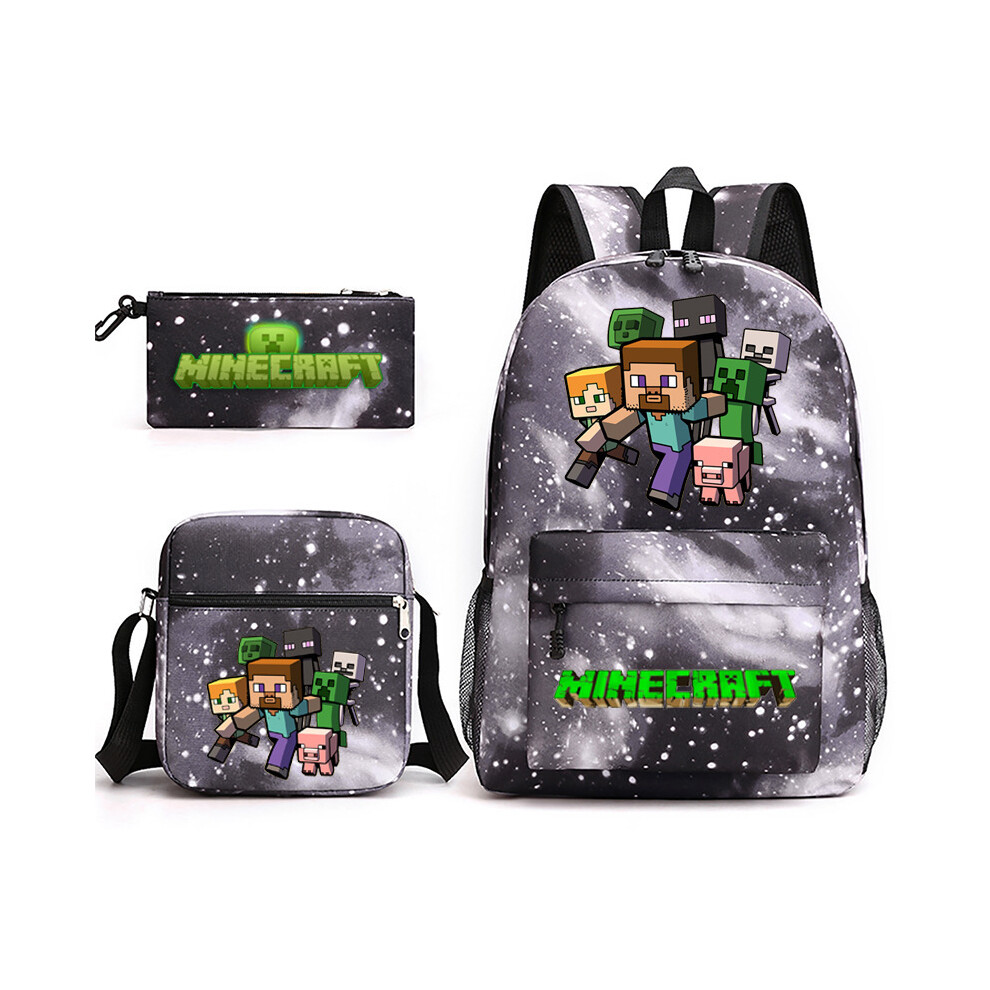 Deyaah (5_04) Minecraft 3Pcs Sets Backpack Mochila Kids Capacity Bags-3