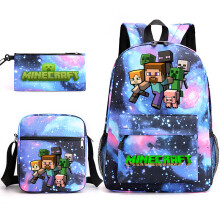(6_05) Minecraft 3pcs Sets Backpack Mochila Kids Capacity Bags-3