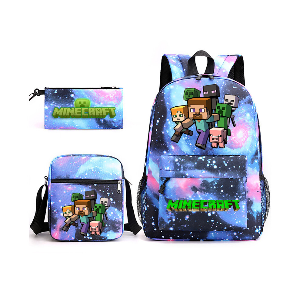 Deyaah (6_05) Minecraft 3Pcs Sets Backpack Mochila Kids Capacity Bags-3