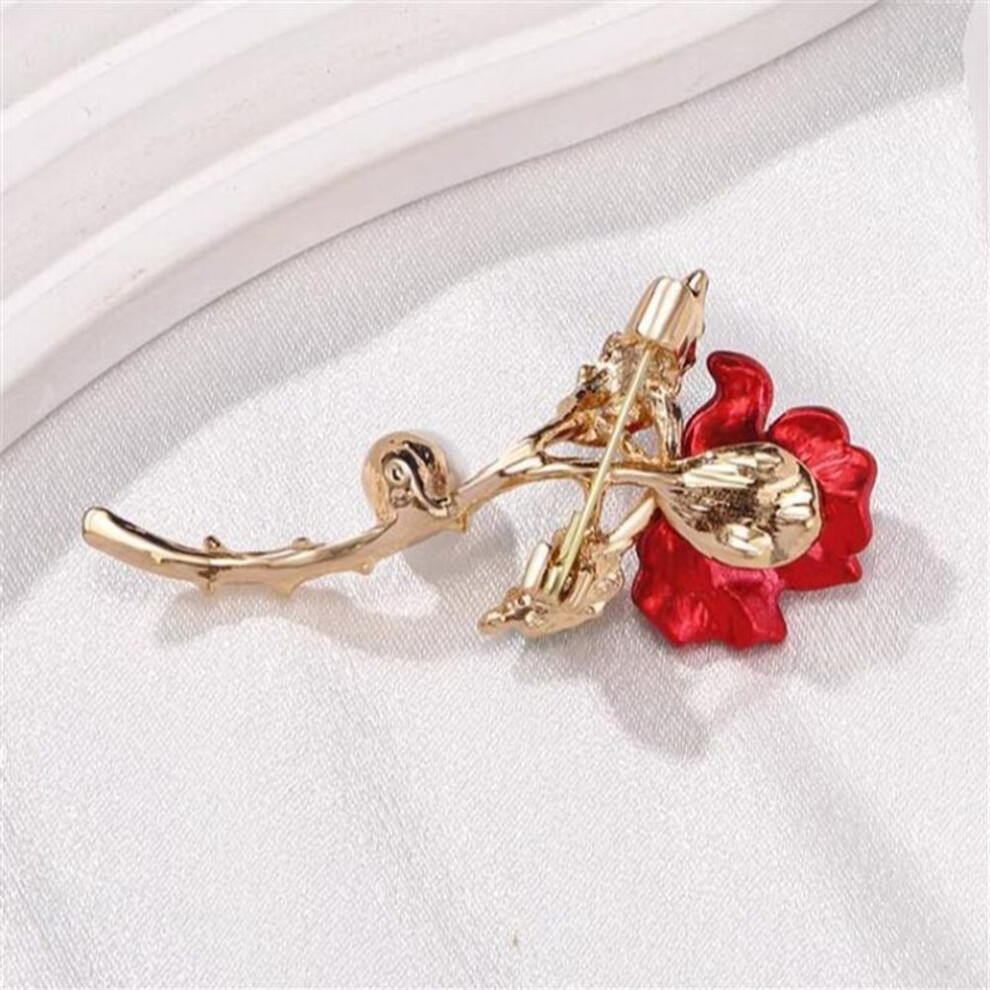 Elegant Temperament Red Rose Pearl Brooch Pins For Women  Enamel Flower Corsage Wedding Party Jewelry Accessories Gift