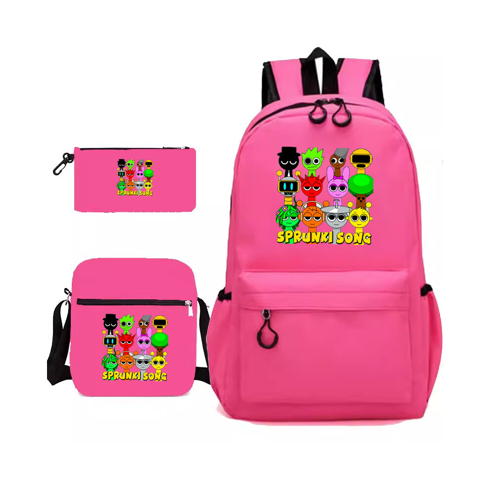 (Rose red) Sprunki song 3pcs Sets Backpack Mochila Kids Capacity Bags-image-OPC-PH6THRD-NEW