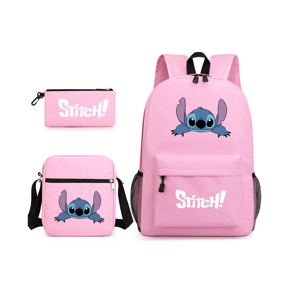 Deyaah (Pink 2) Stitch 3Pcs Sets Backpack Mochila Kids Capacity Bags