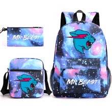 (Starry blue) Mr Beast Lightning Cat 3pcs Sets Backpack Mochila Kids Capacity Bags