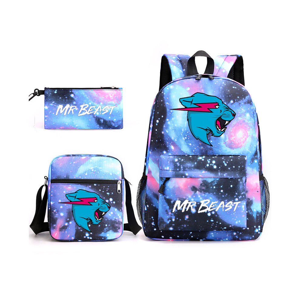 Deyaah (Starry Blue) Mr Beast Lightning Cat 3Pcs Sets Backpack Mochila Kids Capacity Bags