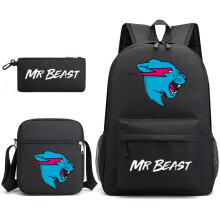 (black) Mr Beast Lightning Cat 3pcs Sets Backpack Mochila Kids Capacity Bags
