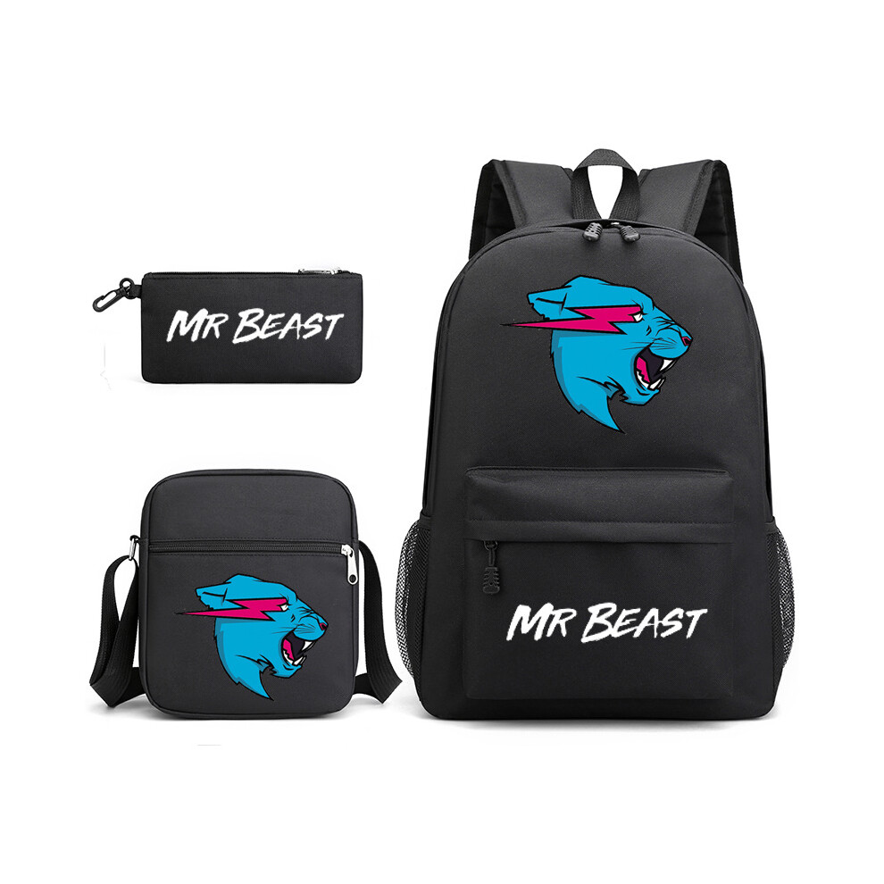 Deyaah (Black) Mr Beast Lightning Cat 3Pcs Sets Backpack Mochila Kids Capacity Bags