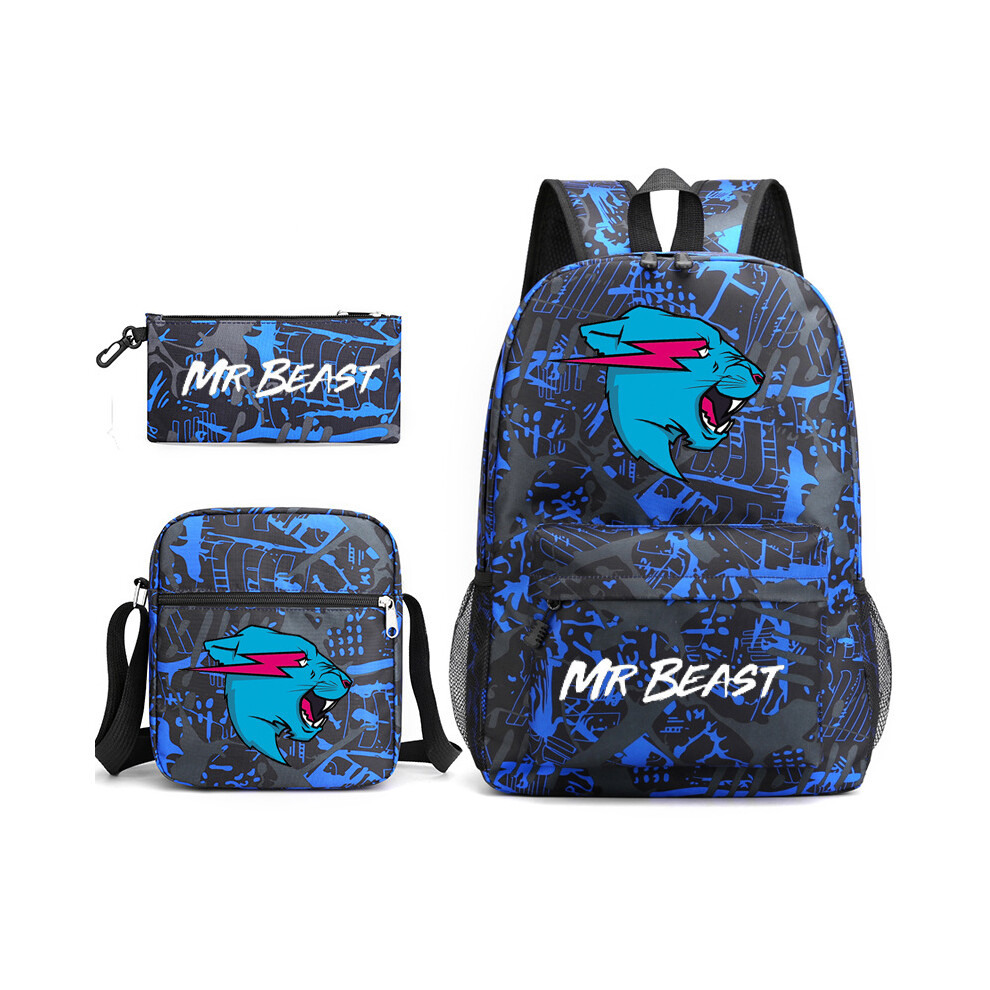 Deyaah (Color) Mr Beast Lightning Cat 3Pcs Sets Backpack Mochila Kids Capacity Bags