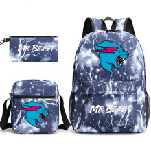 (Lightning Blue) Mr Beast Lightning Cat 3pcs Sets Backpack Mochila Kids Capacity Bags