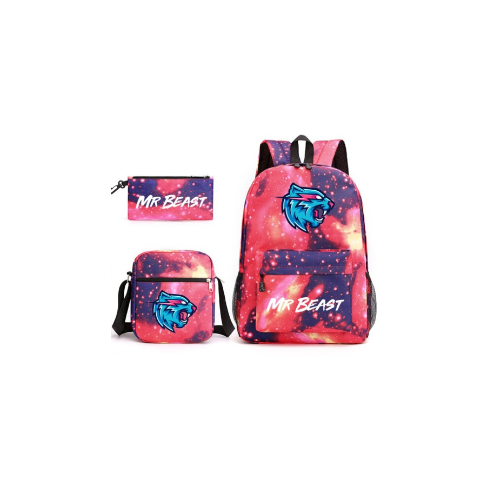 Deyaah (Starry Sky Red 2) Mr Beast Lightning Cat 3Pcs Sets Backpack Mochila Kids Capacity Bags