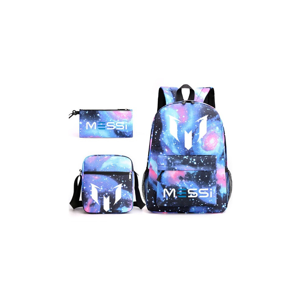 Deyaah (Starry Blue 4) Messi 3Pcs Sets Backpack Mochila Kids Capacity Bags