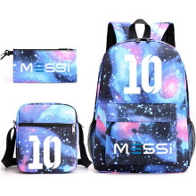 (Starry blue 3) Messi 3pcs Sets Backpack Mochila Kids Capacity Bags